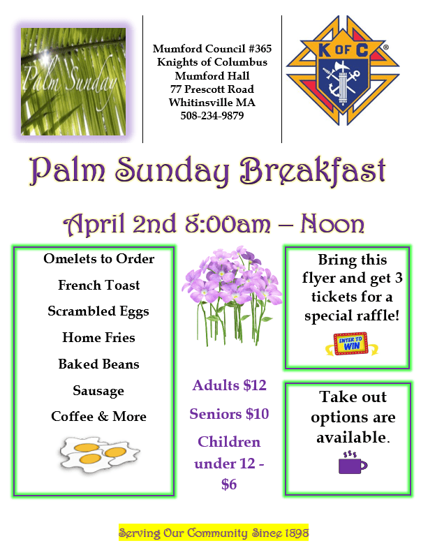Read more about the article Palm Sunday Breakfast – April 2nd